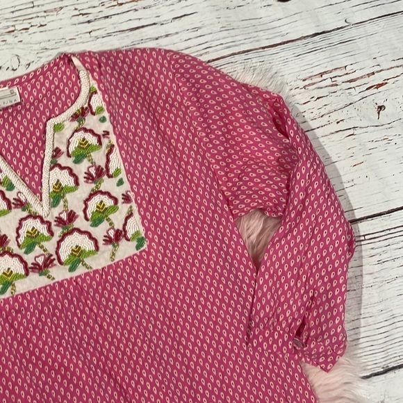 Delfina Tunic Pink Geometric Beaded Floral Resort Top - Picture 6 of 8